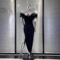 Women's Summer Ruffle Trim Off-the-shoulder Black Dress Fashion Elegant Party Bandage Evening Performance Gown Vestido De Festas