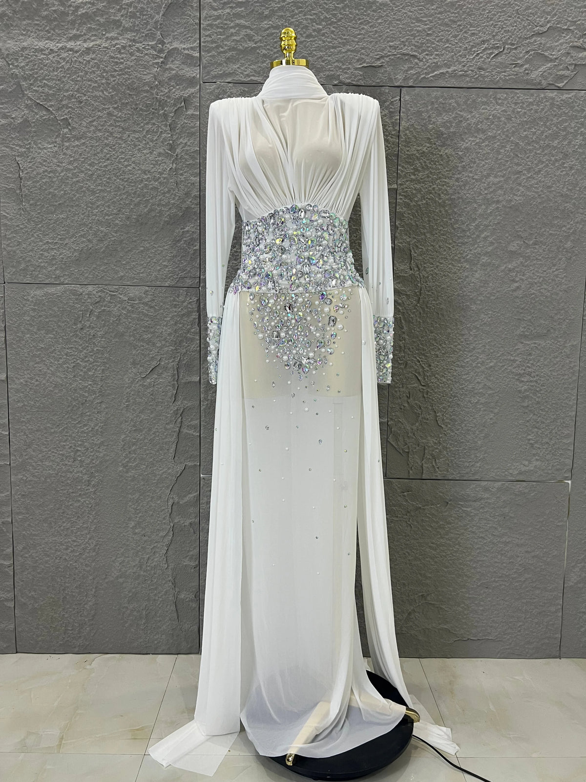 Luxury Tailored Rhinestone Long Evening Dress, Formal Gown for Prom Red Carpet Cocktail Birthday Gala Party