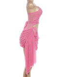 See Through Dress Women Waistless Summer Sexy Sleeveless Ruched Tassel Backless Vacation Midnight Party Club Bodycon