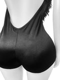 Halter Fur Playsuit Women Sexy Backless Deep V-Neck Summer Hipster Tight Stretch Activity Street Luxury Shorts Romper
