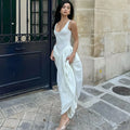 Irregular Plunge Square Collar Suspender Dress For Women Solid Color Sleeveless Backless Summer Clubs Party Ruched Dress