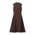 Solid Minimalist Slimming Dresses for Women O Neck Sleeveless High Waist Temperament Dress Female New