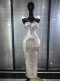 Gold Silver Shining Sequins Women Sexy Strap V-Neck Bodycon Long Dress Celebrity Red Carpet Evening Party Clothing