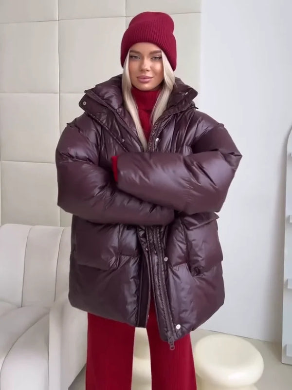 Solid Color Hooded Mid Length Zipper Jacket Fashion Women's Drawstring Waistband Pocket Coat Winter Street Daily Outwear 2026