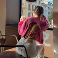 Women's Pink Lace-up Backless Knitted Sweater Long Sleeve Pullover Knitwears Loose Pullovers Top White Jumpers Autumn Clothing