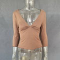 Deep V Neck Sleeve Ruched Cropped Top Wrap Front Slim Stretch s2026 Spring Summer Chic b Lady Women Sexy Minimalist Blaze