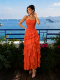 Solid Spliced Ruffles Elegant Dresses For Women Strapless High Wasit Backless Loose Dress Female Fashion