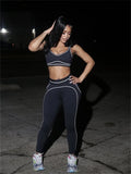 Casual Sporty 2 Piece Set Women Tracksuit Patchwork Stretch Tank Top+Leggings Stripe Matching Street Skinny Outfits