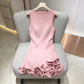 Sleeveless Crew Neck Knit Mini Dress for Women Solid Color 3D Layered Ruffle Trim Bodycon for Club Cocktail Night Out Party