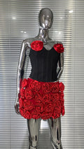 Women's Red Corsage Tube Top + Bud Skirt Set Glam Luxury Fashion Hot Party Evening Performance Dress Robe Femme Chic Et Élégante