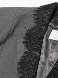 Chic Solid Spliced Lace Edge Blazers for Women Notched Collar Long Sleeve Temperament Designer Coats Female Clothes Style