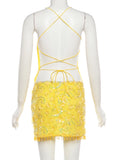 Beaded Tassel Dress Women Sequin 3d Flower See Through Backless Sleeveless Sexy Beach Party Midnight Mini Bodycon