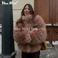 Exclusive Design Women Brown Gradient Mongolia Sheep Fur Jacket Coat Chic Street Fashion Girls Furry Outerwear Overcoat