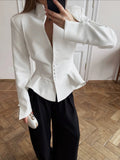 Elegant Asymmetric Women Jackets Stand Collar Long Sleeve Luxury Fit Jacket for Weekend Social Gathering Fashion
