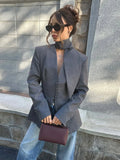 V Neck Fitted Waist Large Lapel Women Blazer Button Front Tailored Blazer With Detachable Neck Scarf Long Sleeve Casual Jackets