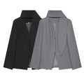 V Neck Fitted Waist Large Lapel Women Blazer Button Front Tailored Blazer With Detachable Neck Scarf Long Sleeve Casual Jackets