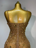 Luxury Rhinestones Sexy Mesh See Through Bodycon Dress Women Birthday Evening Cocktail party Gown Red Carpet Club Stage Outfit