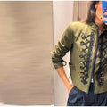 Women Woven Patchwork Napoleon Jacket Shoulder Pad Long Sleeve Hook Closure Street Blazer 2026 Spring Chic Casual Edgy Crop Coat