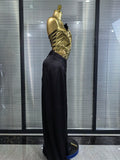 Opulent Arrival Gold Color Sexy Laced-up Tops 2 Pieces Set Long Dress Women Celebrate Evening Party Celebrity Elegant Dress