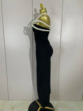 Luxury Designer Pearls V Neck Maxi Long Bandage Bodycon Dress Women Celebrity Evening Party Birthday Gowns Singer Stage Costumes