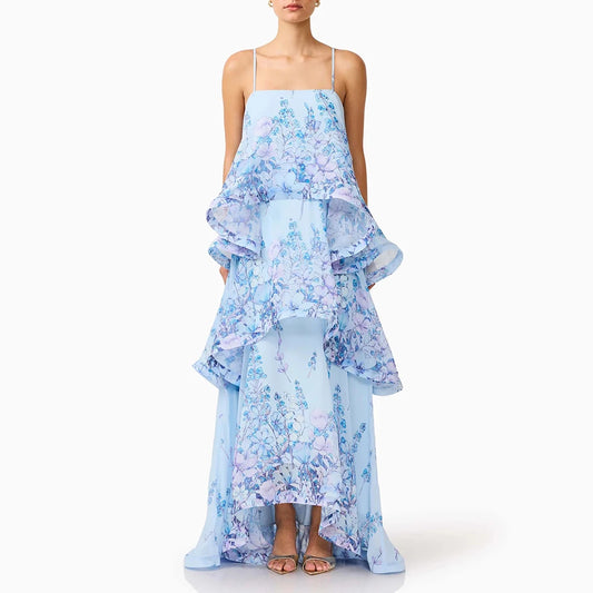Solid Loose Spliced Printing Dresses for Women Square Collar Sleeveless French Romantic Dress Female Summer Fashion Style