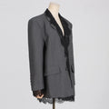Chic Solid Spliced Lace Edge Blazers for Women Notched Collar Long Sleeve Temperament Designer Coats Female Clothes Style