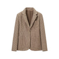 Vintage Notched Collar Blazer Women Single Button Long Sleeve Patch Pocket Check Coats Luxury Winter Fall Elegant Outerwear