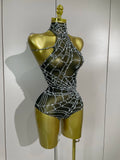 Sparkly Diamond Sexy Mesh Stretch Bodysuits Women Evening Nightclub Bar Party Show Gogo Dancer Clothing Stage Costume