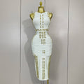 Women Celebrate Evening Prom Birthday Party Dress Vestido Elegance White Metal Buckle O Neck Sleeveless Bodycon Bandage Dress