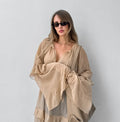 Solid Spliced Mesh Loose Dresses for Women V Neck Long Sleeve High Waist Loose Casual Dress Female New