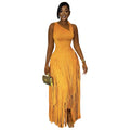 2026 New Women Birthday Party Dress Summer Slim Elegant Sleeveless Skew Collar Tassel Long Dresses Street Vintage Dress