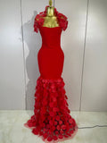 Women Elegant Flower Lace-Edged Sleeveless Bodycon Long Bandage Dress Sexy Evening Party Birthday Prom Formal Wedding Guest Gown