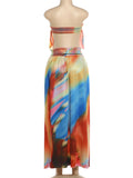 Colorful Print Dress Woman Sexy Wrap Chest Backless High Splits Summer Holiday Beach Party Elegant Style Long Bodycon