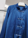 Solid Spliced Buttons Two Piece Set Female Stand Collar Long Sleeve Top Retro Chinese Women's Trousers Sets Fashion
