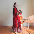 Autumn And Winter New Improved Velvet Thickened Red Cheongsam Skirt New Year Red Warm Qipao Dress Chinese Skirt two-piece Set