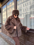 Fluffy Faux Fur Short Coat Women Lapel Long Sleeve Soft Plush Warm Cropped Jacket Lady Winter Outerwear Casual Streetwear