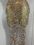 Lxury Sparkly Diamond Mesh See Through Long Dress Women Elegant Celebrate Birthday Evening Party Fancy Club Singer Stage Costume