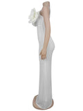 Sexy 3D Boutonniere Dress Women Stripes Hollow Sleeveless Lace Backless Stretch Skinny Party Fashion Activity Bodycon