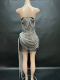 Dress Manufacturer Small Orders Shinny Diamond Tassel Chain Bodycon Mini Dress Woman Sexy Runway Mujer Ropa