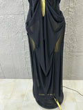 Sexy Halter Neck Maxi Dress Crystal Chain Cutout Ruched Women Sheer Mesh Form Outfit Glamorous Evening Gala Party Costume