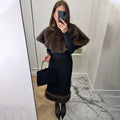 Elegant Fur Shawl Skirt Women's Suit Fashionable Solid Loose Shawl Fitted Fur-Lined Midi Skirt Set Autumn Winter Female