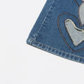 Fashion Women Jeans High Waist Heart Connectivity Contrast Color Hollow Out Straight Denim Pants 2024 New