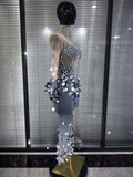 Women Sexy Long Sleeve sequins Diamonds Maxi Long Dress Luxury Birthday Party Costume Bar Nightclub Stage Performance Clothing