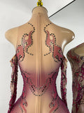 Sparkly Crystals Women Sexy with Sleeves Stretch Mesh See Through Jumpsuit Nightclub Stage Wear Performance Dance Costume