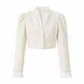 White Ruffle Stand Collar Peplum Skirt Set Romantic High Neck Long Sleeve Slim Co-ord 2026 Spring Wedding Dating Party Outfit