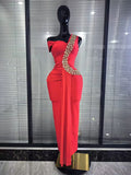 Red Black Women Sexy Off the Shoulder Shining Golden Sequins Bodycon Long Bandage Dress Elegant Evening Party Cocktail Wear