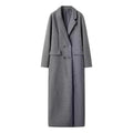 Grey Double-Breasted Long Coat with Notched Lapels
