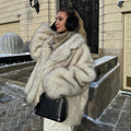 2026 Winter Ins Hot Fashion Girls Oversized Gradient Fur Coat Women Thick Warm Outerwear Fluffy Faux Fox Fur Jacket
