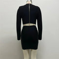 Women Long Sleeve Diamond Flowers 2 Pieces Bodycon Mini Bandage Dress Celebrate Nightclub Party Outfit Vestido