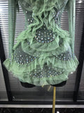 Women Long Sleeve Sexy Mesh Ruffles Bodycon Mini Dress See Through Celebrate Nightclub Party Bar Singer Birthday Wear